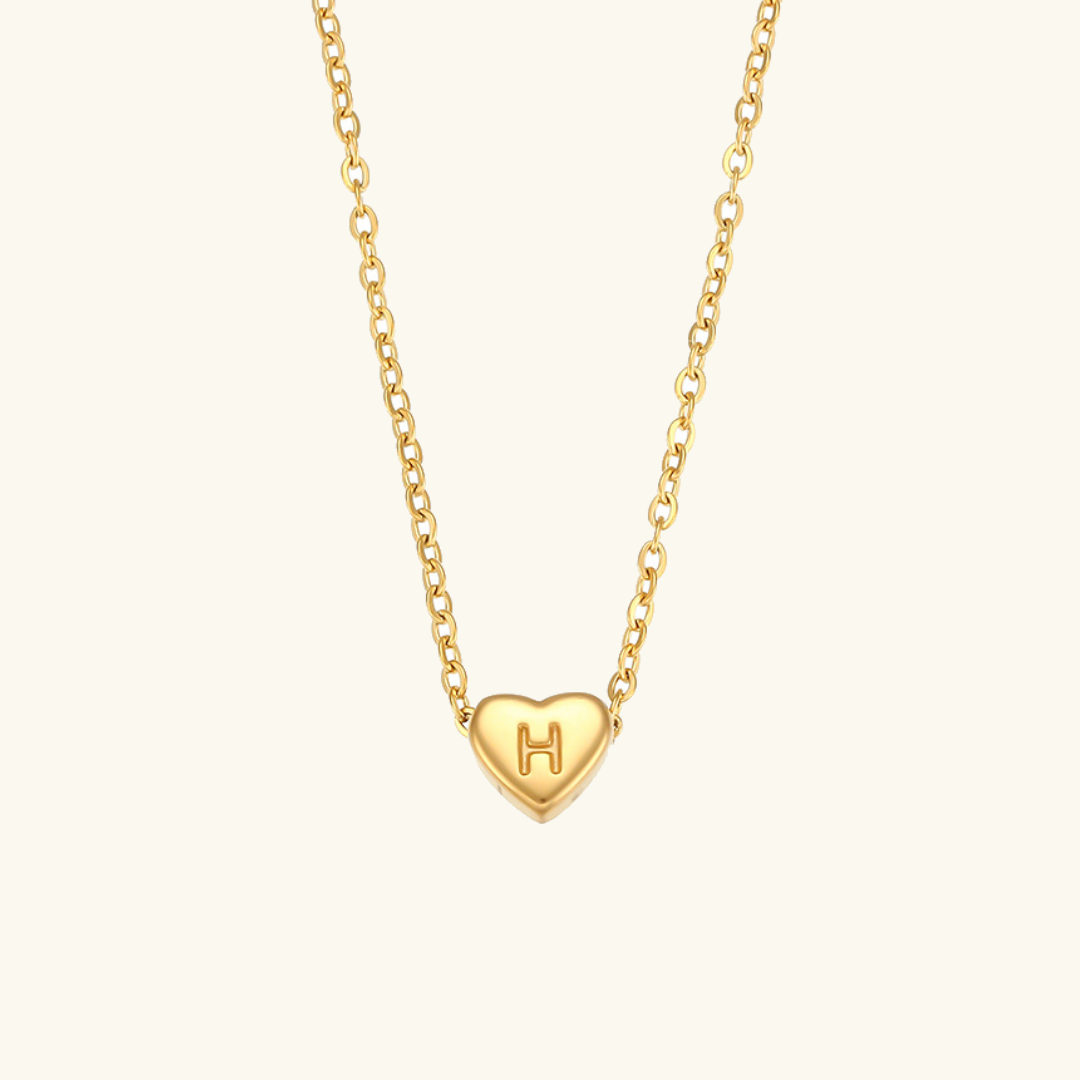Heart Initial Necklace in Waterproof 18k Gold – Personalized Jewelry for Women, Hypoallergenic and Lightweight, 17 Inches