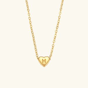 Heart Initial Necklace in Waterproof 18k Gold – Personalized Jewelry for Women, Hypoallergenic and Lightweight, 17 Inches