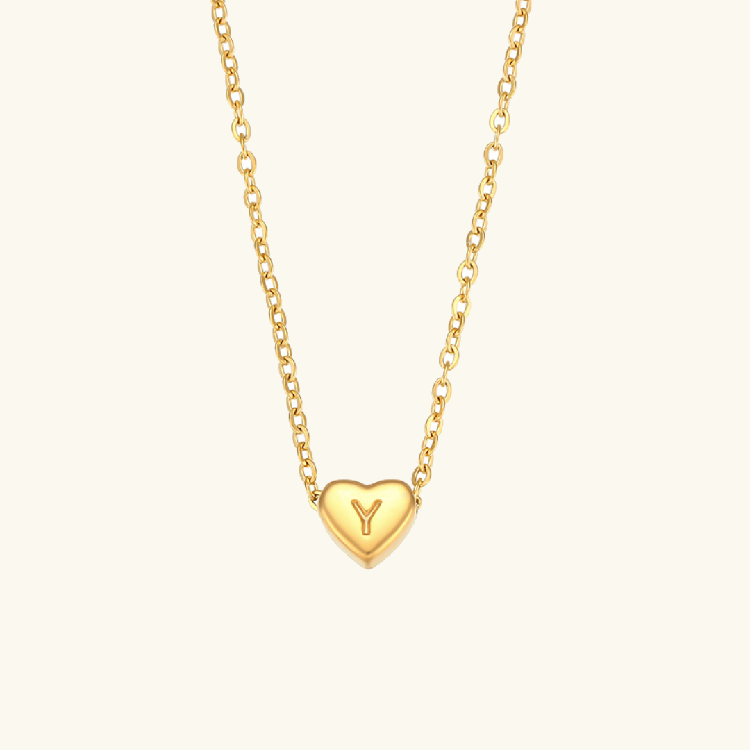 Heart Initial Necklace in Waterproof 18k Gold – Personalized Jewelry for Women, Hypoallergenic and Lightweight, 17 Inches