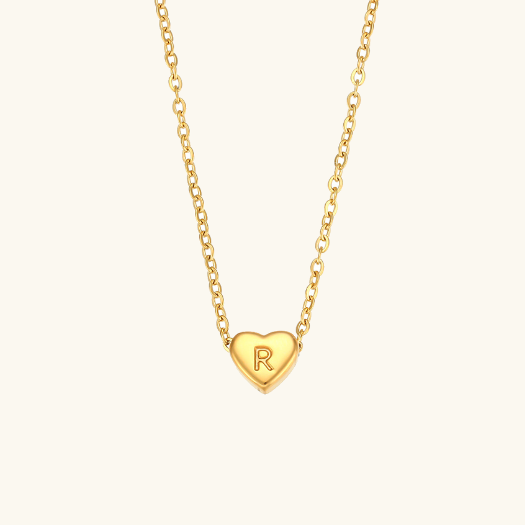 Heart Initial Necklace in Waterproof 18k Gold – Personalized Jewelry for Women, Hypoallergenic and Lightweight, 17 Inches