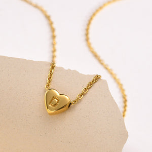 Heart Initial Necklace in Waterproof 18k Gold – Personalized Jewelry for Women, Hypoallergenic and Lightweight, 17 Inches