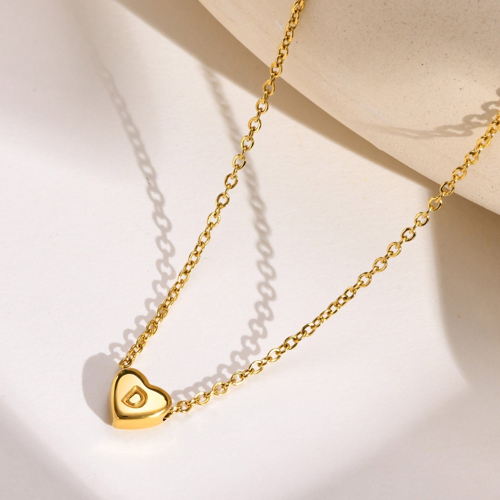 Heart Initial Necklace in Waterproof 18k Gold – Personalized Jewelry for Women, Hypoallergenic and Lightweight, 17 Inches