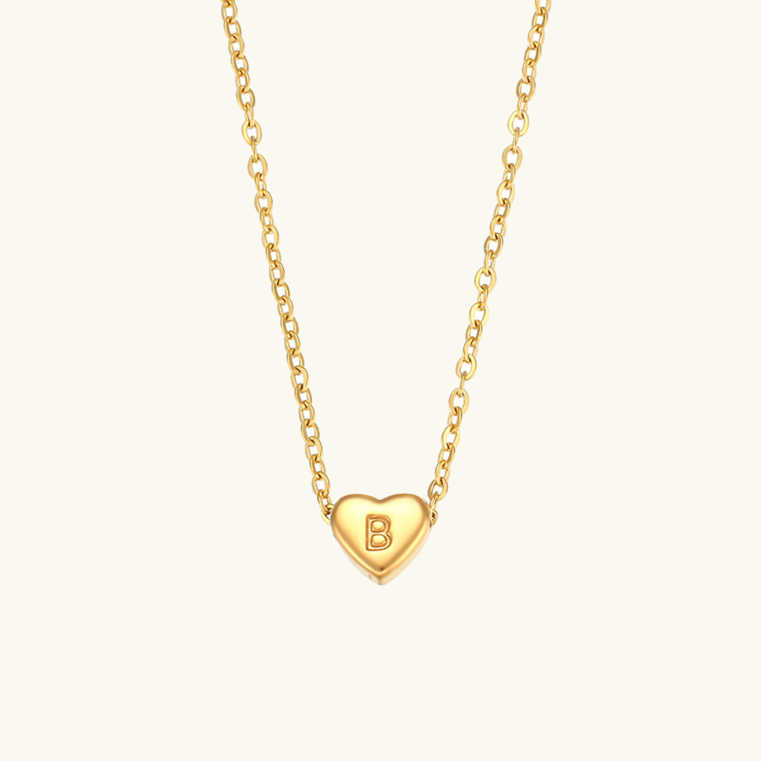 Heart Initial Necklace in Waterproof 18k Gold – Personalized Jewelry for Women, Hypoallergenic and Lightweight, 17 Inches