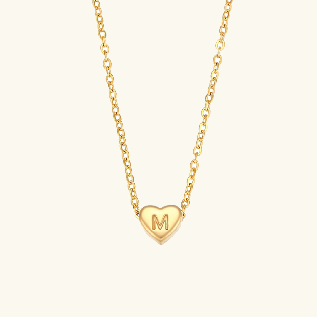Heart Initial Necklace in Waterproof 18k Gold – Personalized Jewelry for Women, Hypoallergenic and Lightweight, 17 Inches