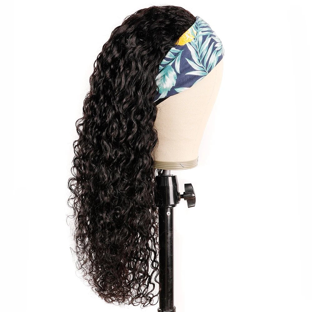 Headband Wig Human Hair Water Wave Glueless Brazilian Remy Wate Curly Headband Half Wigs For Black Women 150% 30 to 36 Inch