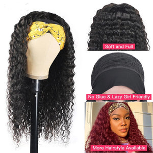 Nicelight Peruvian Hair Headband Wig Pre-Attached Scarf Machine Made Wig For Women Scarf Wig No Glue Deep Wave Human Hair Wigs