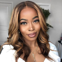 Load image into Gallery viewer, 30 Inch Body Wave Wig For Black Women 13x1 Ombre Honey Blonde Brown Loose Deep Long Frontal Highlight Lace Front Human Hair Wigs
