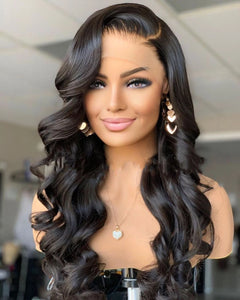 26Inch Long Water Wave Synthetic Lace Front Wigs With Baby Hair Heat Resistant Fiber Hair Daily Wear Wigs 180%Density