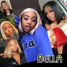 Load image into Gallery viewer, Bella Bob Wig Synthetic Lace Wig Short Blonde Bob Pink 613 Red Lemon Lace Short Hair 10-13 Inch Wigs For Women Lolita Cosplay
