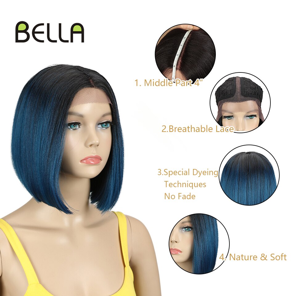 BELLA Synthetic Lace Wig Short Bob Wig Nature Color Blue Blonde Green 7 Colors Availabe 10&quot; Wigs For Women Heat Resistant