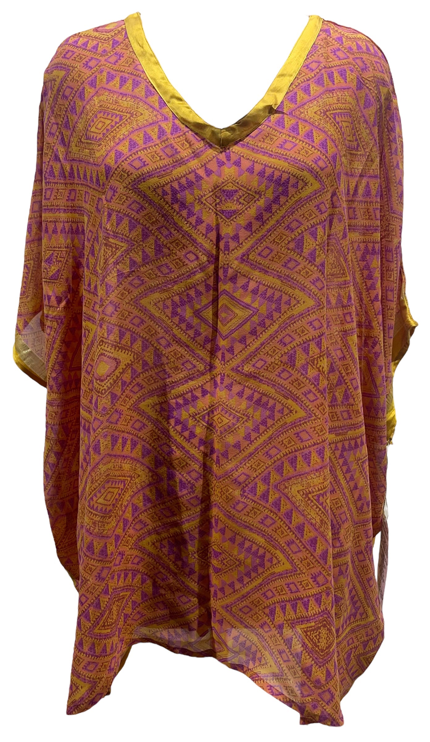 FINAL SALE PRG5438 Sheer Avatar Pure Silk Short Kaftan Tunic without Slits