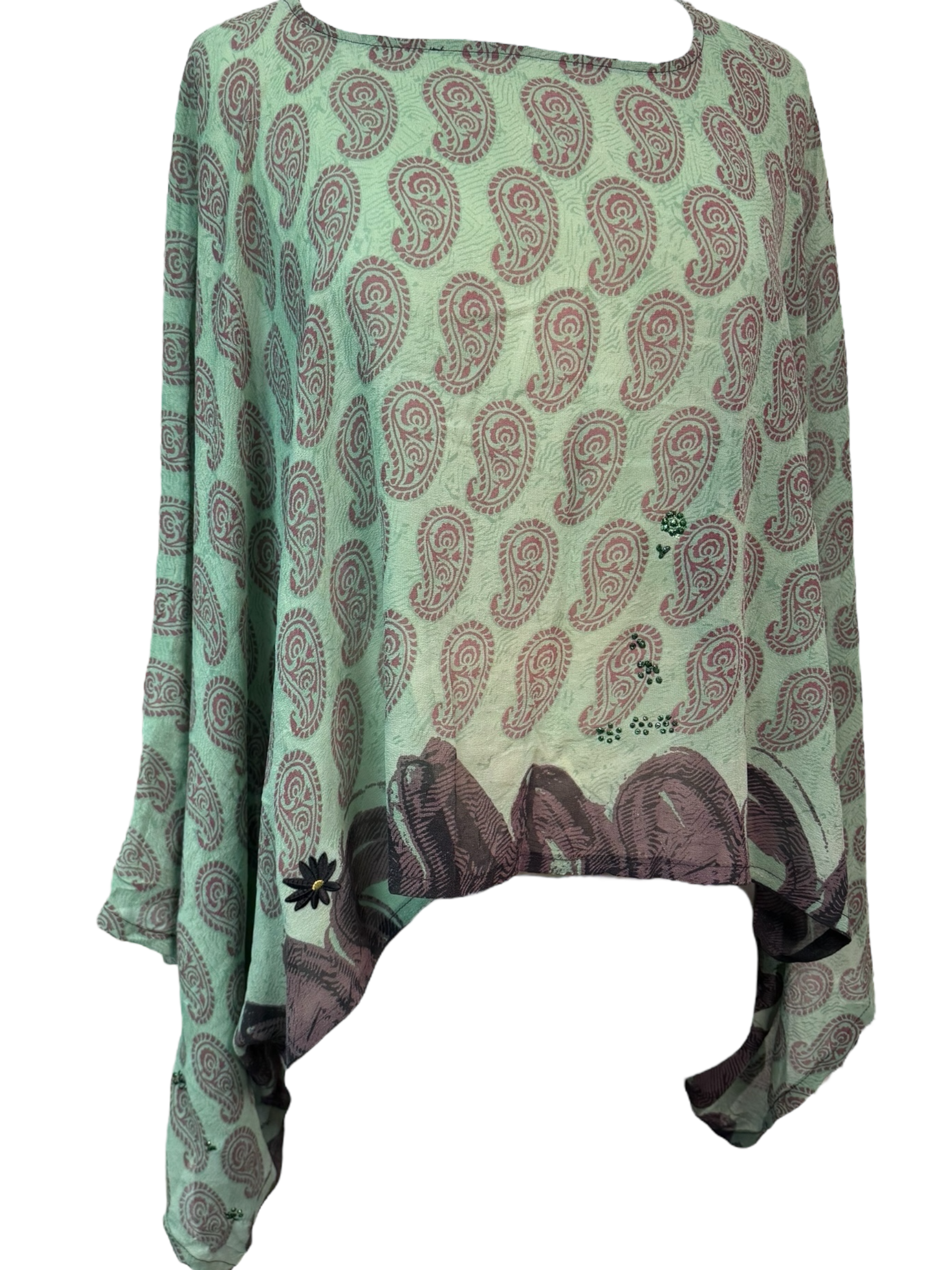 PRG7329 Sheer Avatar Pure Silk Kimono-Sleeved Top