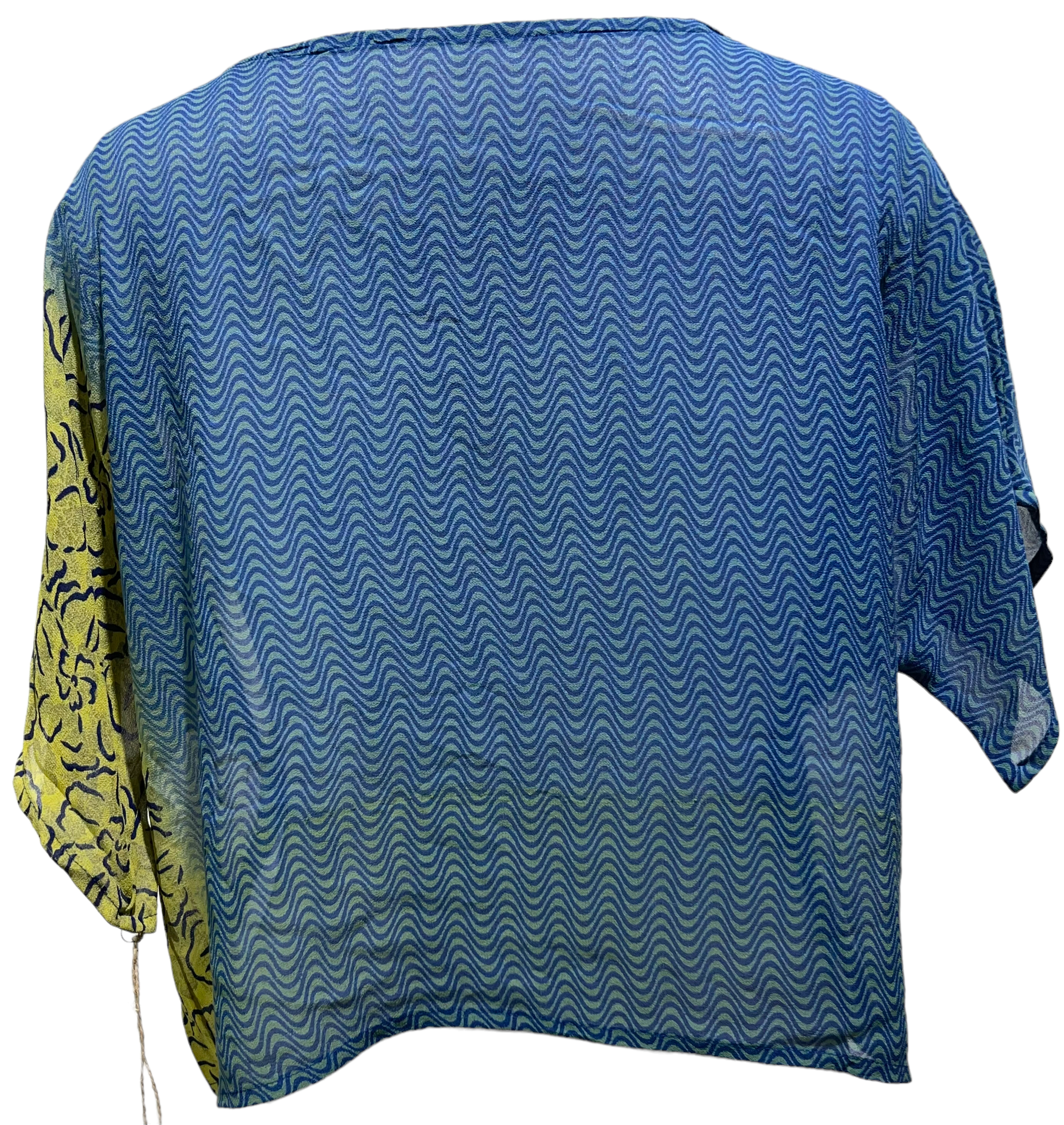 FINAL SALE PRG1078 Green-Bearded Helmetcrest Sheer Avatar Pure Silk Boxy Top