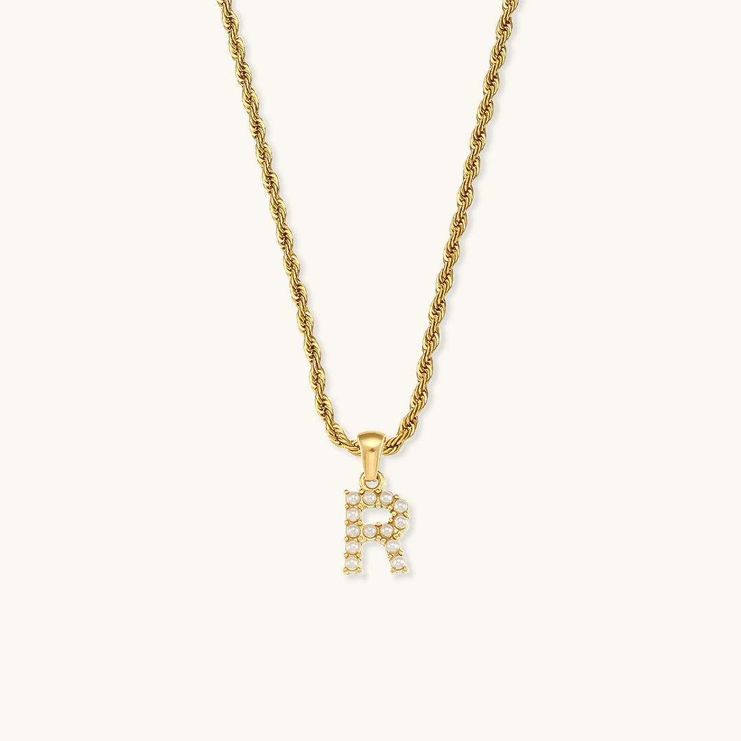 Initial Letter Pearl Necklace with 18k Gold Finish – Waterproof and Hypoallergenic