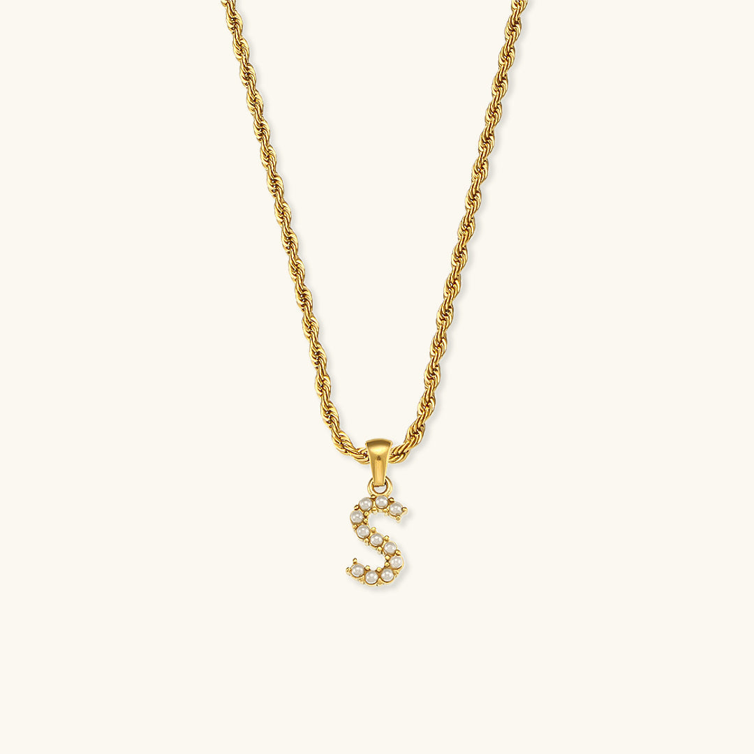Initial Letter Pearl Necklace with 18k Gold Finish – Waterproof and Hypoallergenic