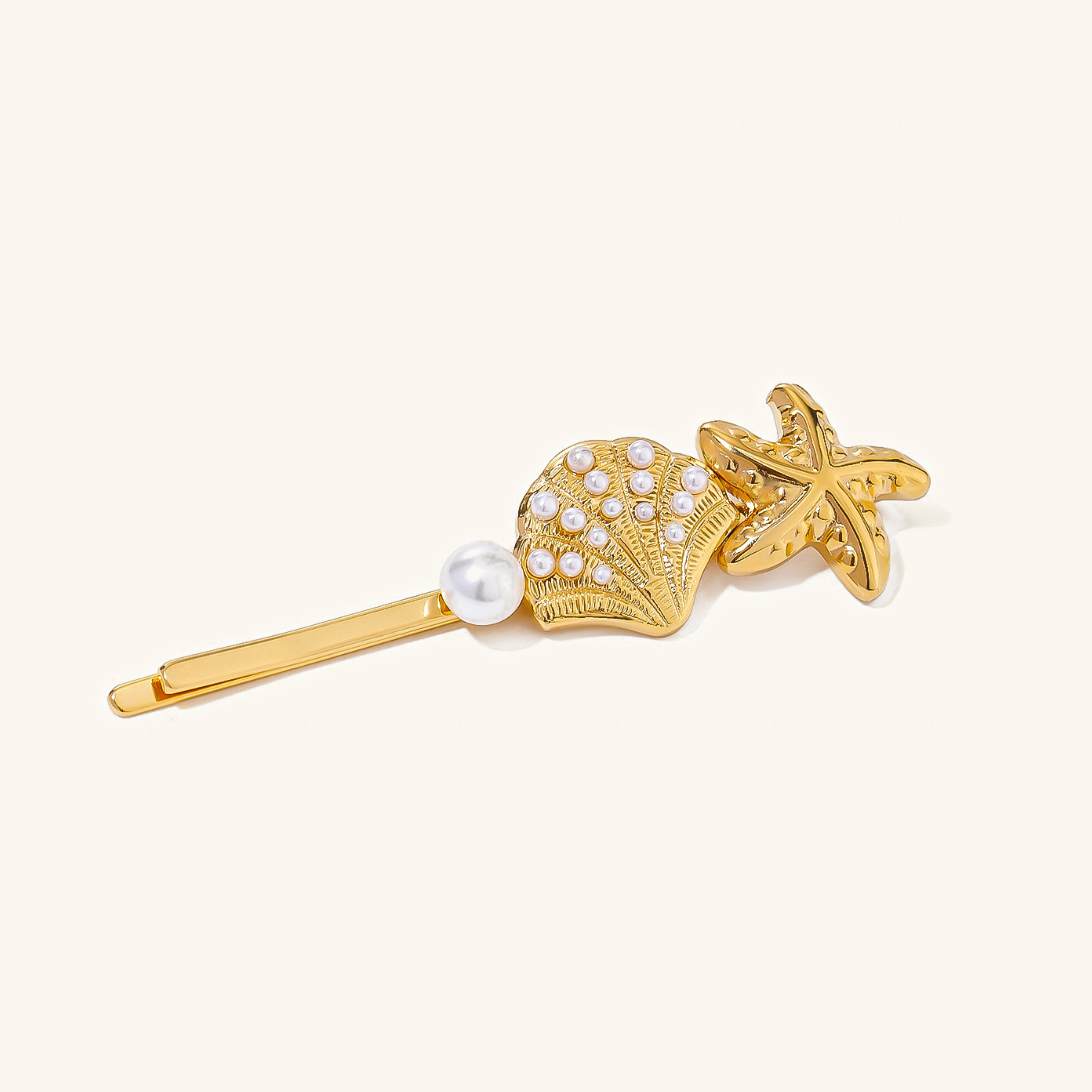 Ios Pearl French Hair Pin with Starfish and Shell Design – Hypoallergenic and Waterproof Accessory