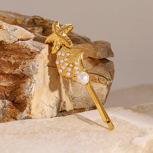 Ios Pearl French Hair Pin with Starfish and Shell Design – Hypoallergenic and Waterproof Accessory
