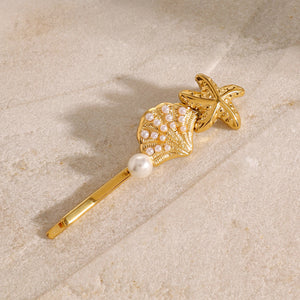 Ios Pearl French Hair Pin with Starfish and Shell Design – Hypoallergenic and Waterproof Accessory
