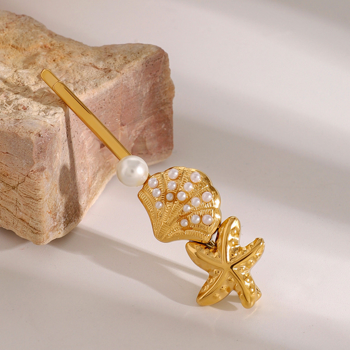 Ios Pearl French Hair Pin with Starfish and Shell Design – Hypoallergenic and Waterproof Accessory