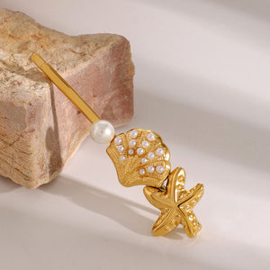 Ios Pearl French Hair Pin with Starfish and Shell Design – Hypoallergenic and Waterproof Accessory