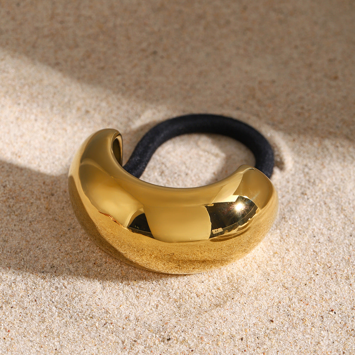 Jumbo Arch Pony Cuff – Gold Stainless Steel Hair Accessory for Chic Hairstyles
