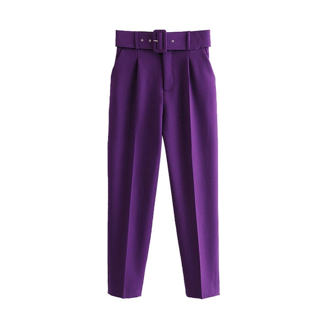 Belted Crop Dress Pants