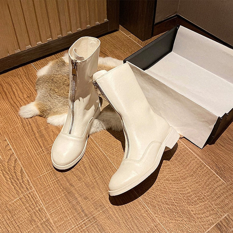 Leather Zip Down Boots