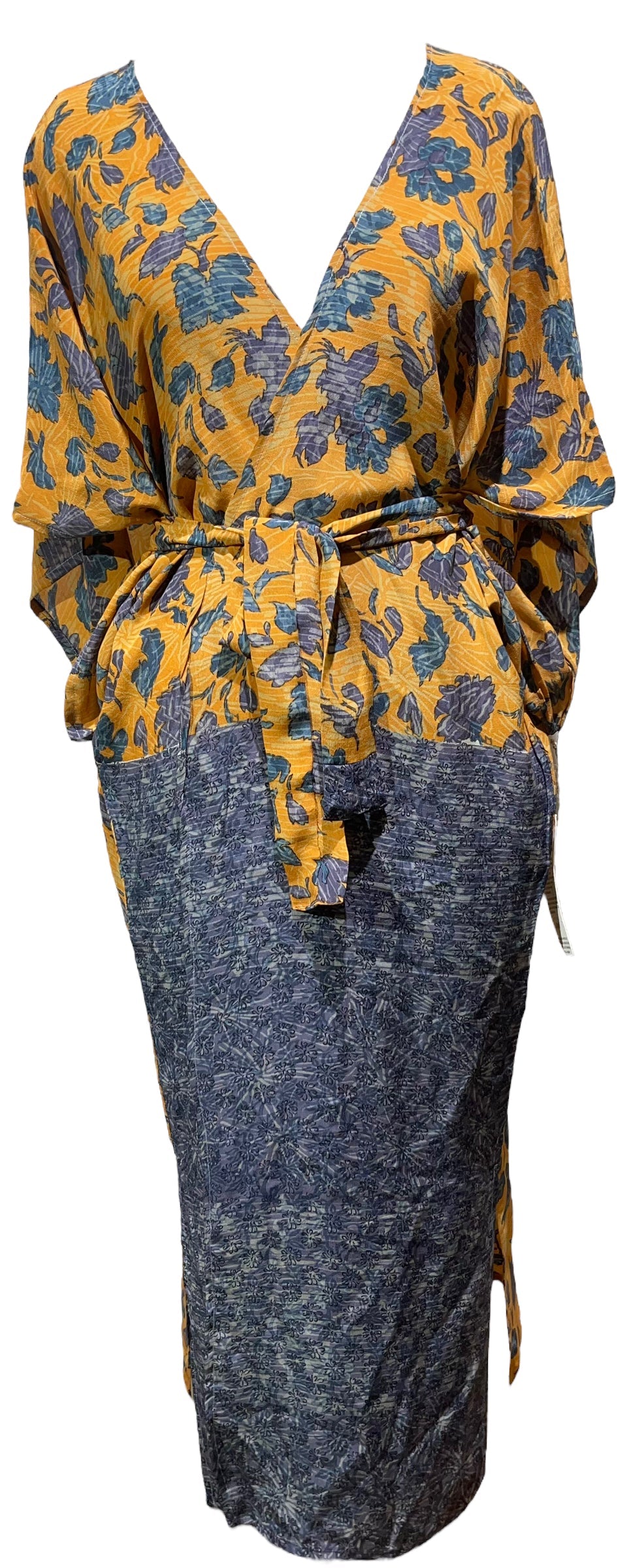 FINAL SALE PRC4962 Avatar Long Pure Silk Kimono Sleeved Duster with Belt