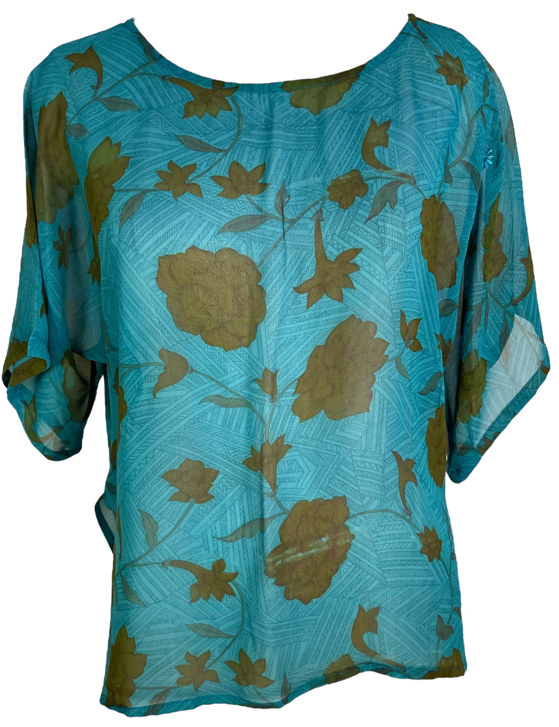 PRG6517 Sheer Avatar Pure Silk Side Slit Top