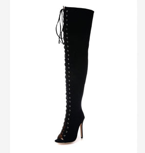 Thigh High Peep Toe Heels