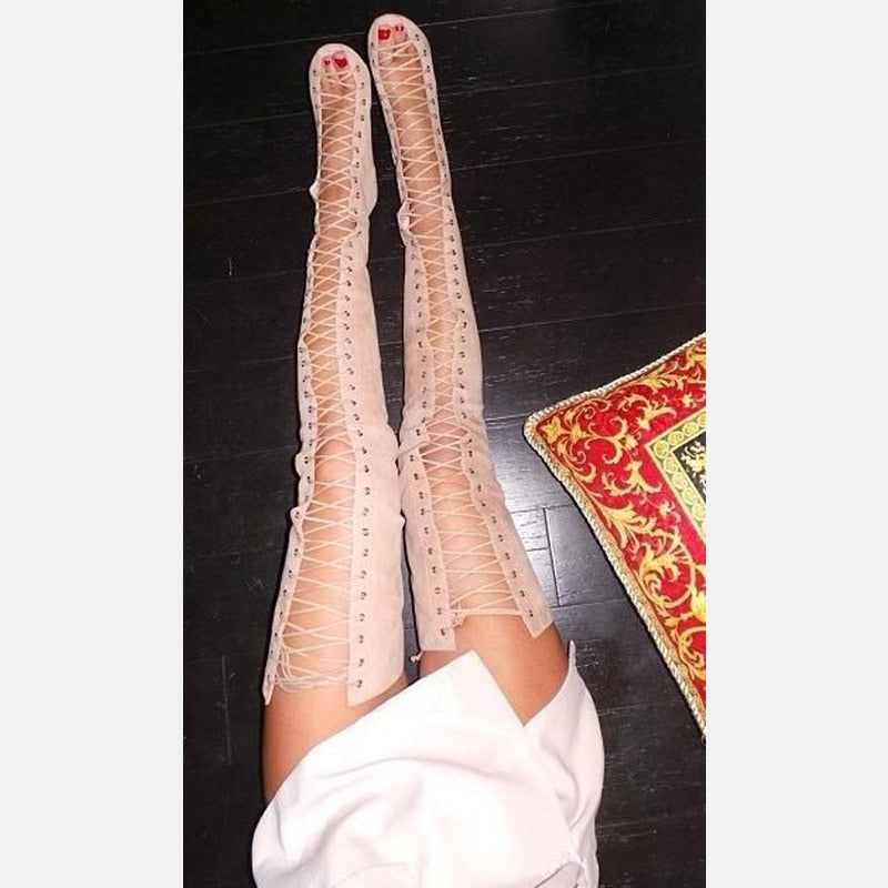 Thigh High Peep Toe Heels