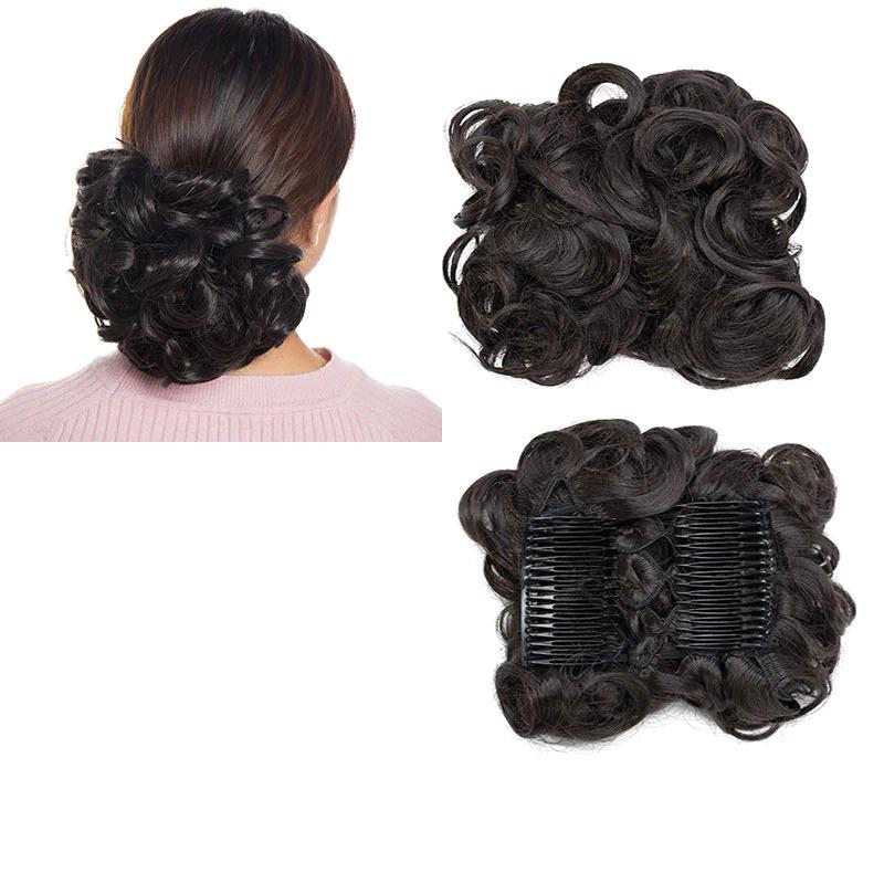 Large Clip-In Curly Hair Bun Extensions – Elegant Messy Bun for Special Occasions