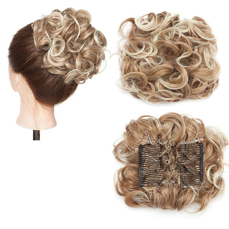 Large Clip-In Curly Hair Bun Extensions – Elegant Messy Bun for Special Occasions