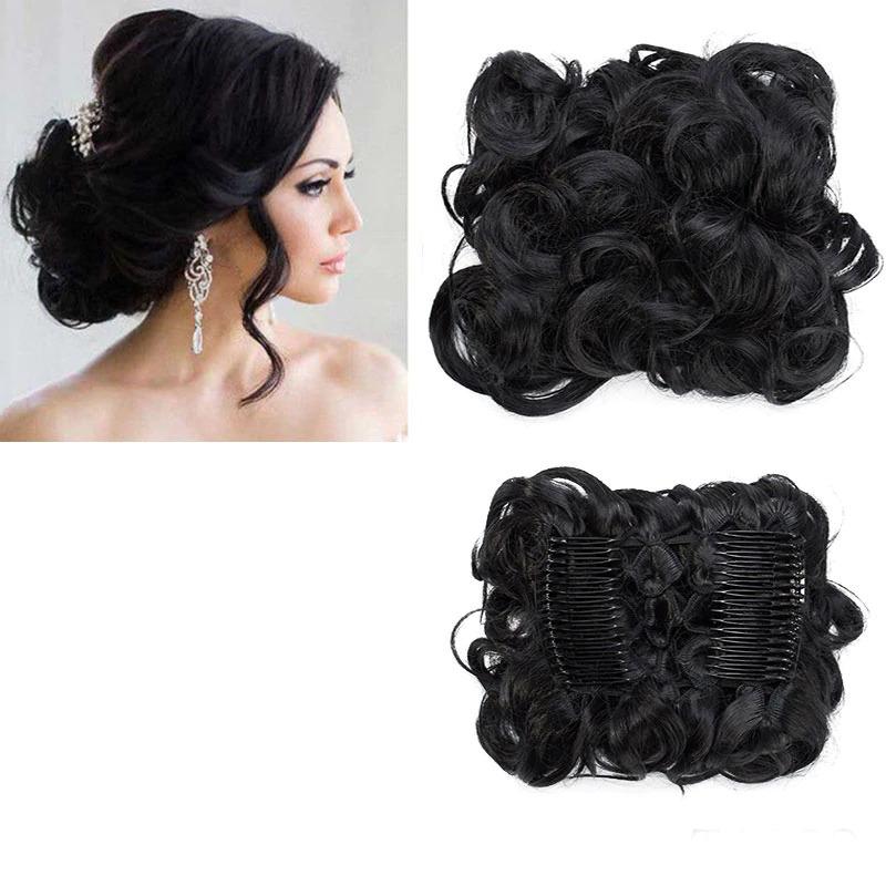 Large Clip-In Curly Hair Bun Extensions – Elegant Messy Bun for Special Occasions