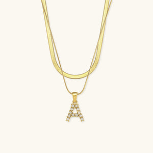 Layered Gold Initial Necklace with Freshwater Pearls – Waterproof and Hypoallergenic Gold Chain Jewelry for Women