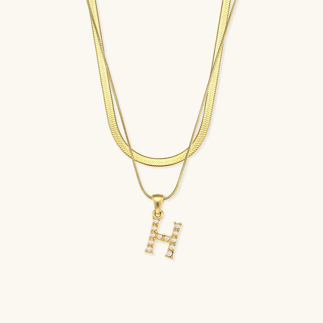 Layered Gold Initial Necklace with Freshwater Pearls – Waterproof and Hypoallergenic Gold Chain Jewelry for Women
