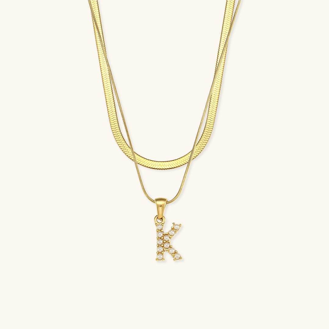 Layered Gold Initial Necklace with Freshwater Pearls – Waterproof and Hypoallergenic Gold Chain Jewelry for Women