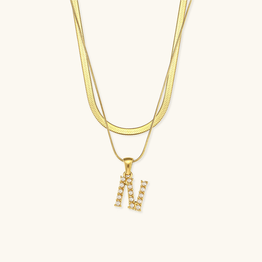 Layered Gold Initial Necklace with Freshwater Pearls – Waterproof and Hypoallergenic Gold Chain Jewelry for Women