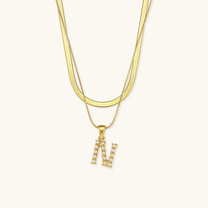 Layered Gold Initial Necklace with Freshwater Pearls – Waterproof and Hypoallergenic Gold Chain Jewelry for Women