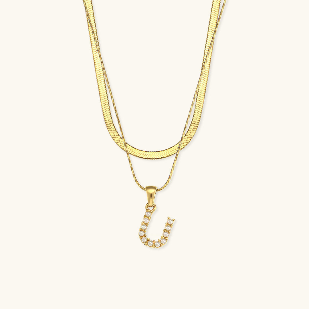 Layered Gold Initial Necklace with Freshwater Pearls – Waterproof and Hypoallergenic Gold Chain Jewelry for Women