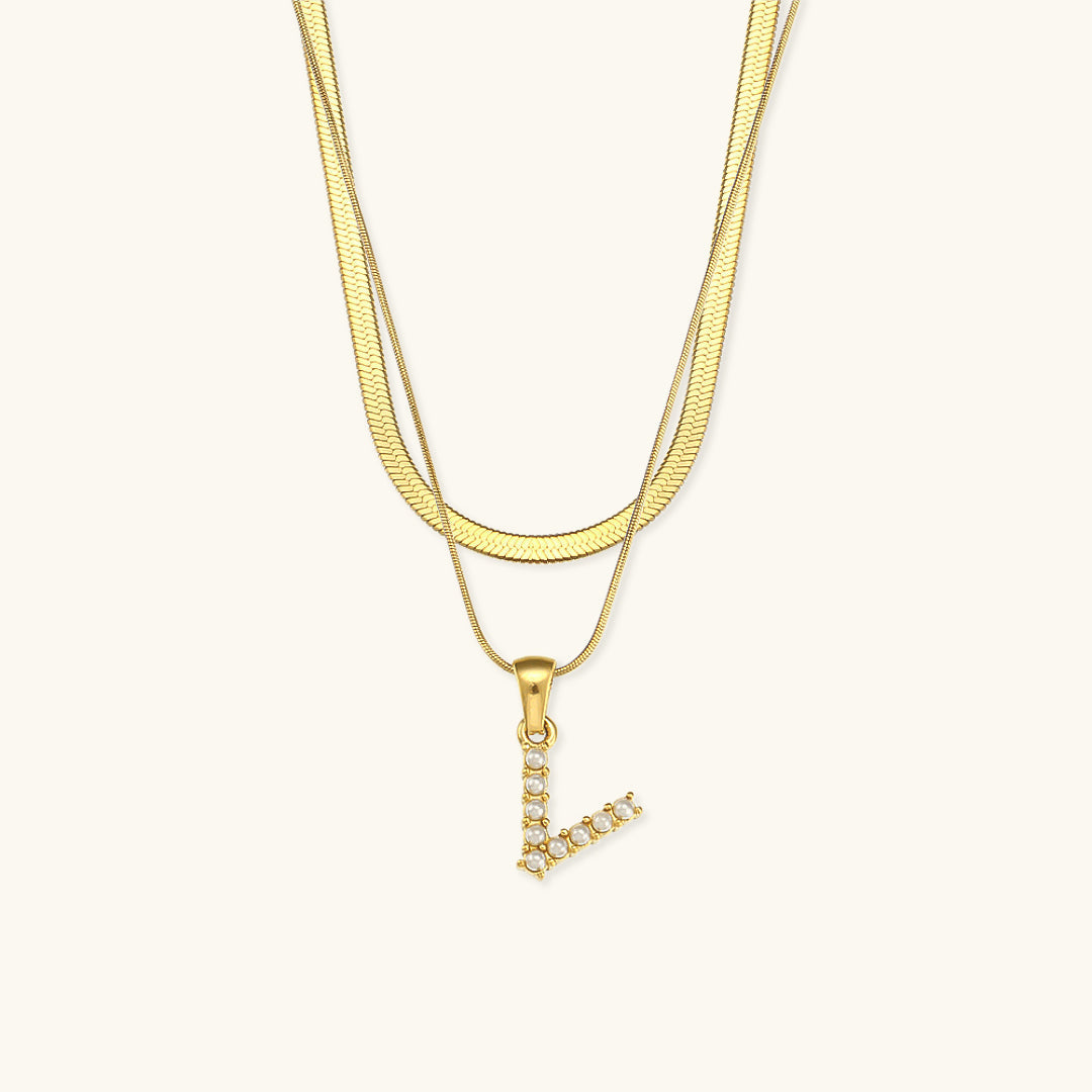 Layered Gold Initial Necklace with Freshwater Pearls – Waterproof and Hypoallergenic Gold Chain Jewelry for Women