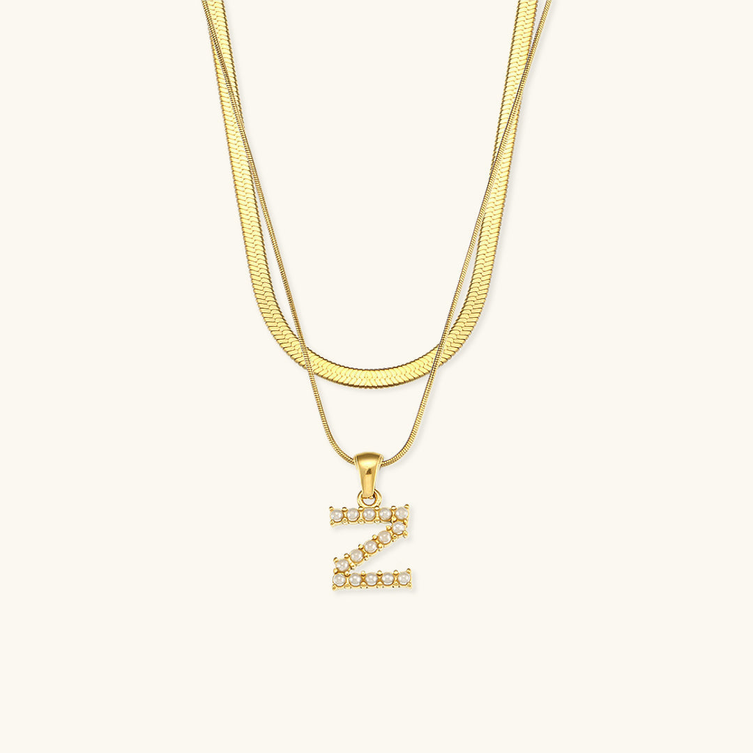 Layered Gold Initial Necklace with Freshwater Pearls – Waterproof and Hypoallergenic Gold Chain Jewelry for Women