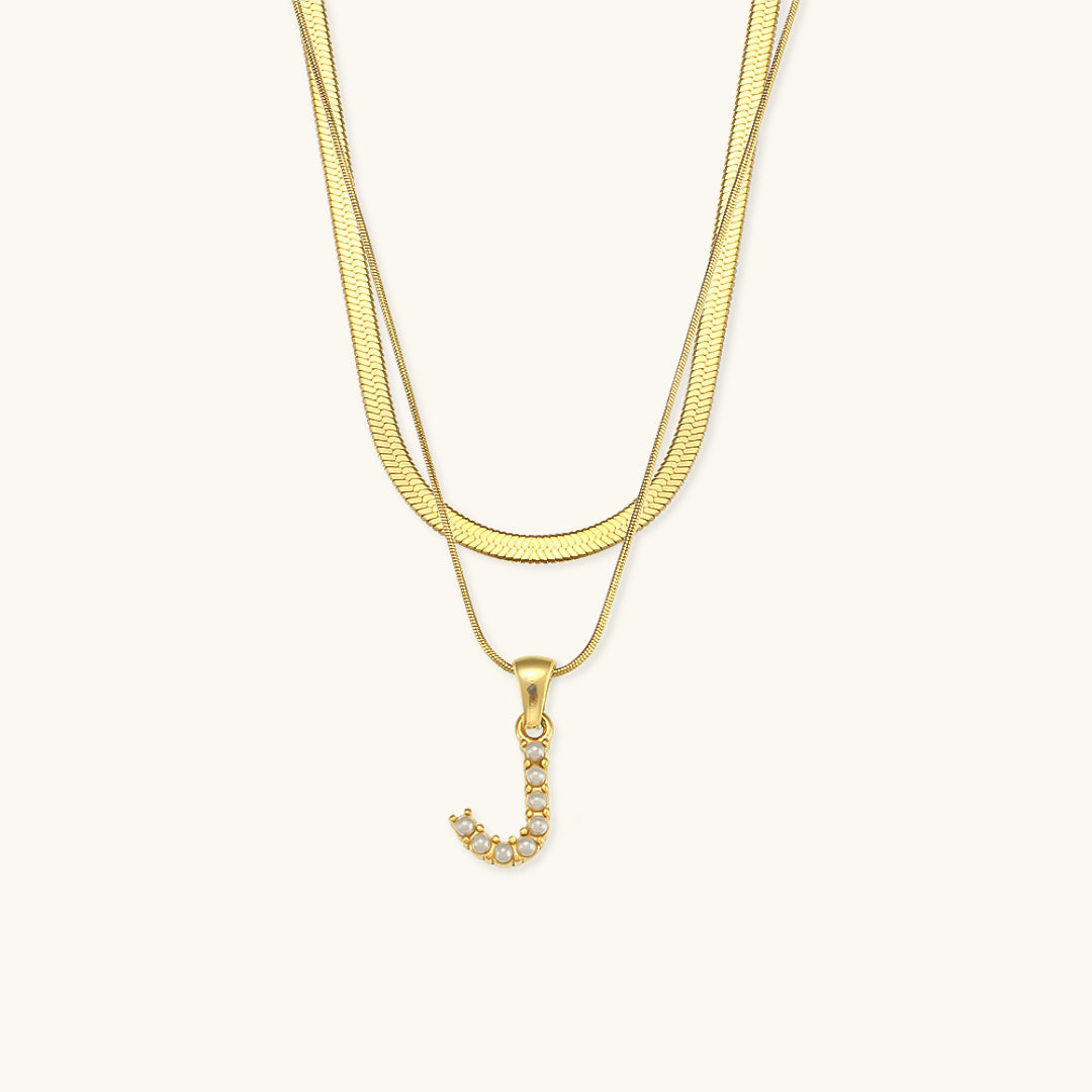 Layered Gold Initial Necklace with Freshwater Pearls – Waterproof and Hypoallergenic Gold Chain Jewelry for Women