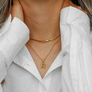 Layered Gold Initial Necklace with Freshwater Pearls – Waterproof and Hypoallergenic Gold Chain Jewelry for Women