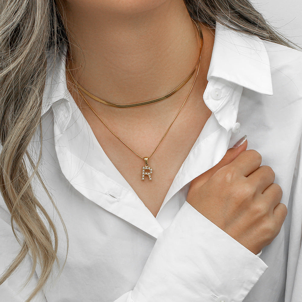 Layered Gold Initial Necklace with Freshwater Pearls – Waterproof and Hypoallergenic Gold Chain Jewelry for Women