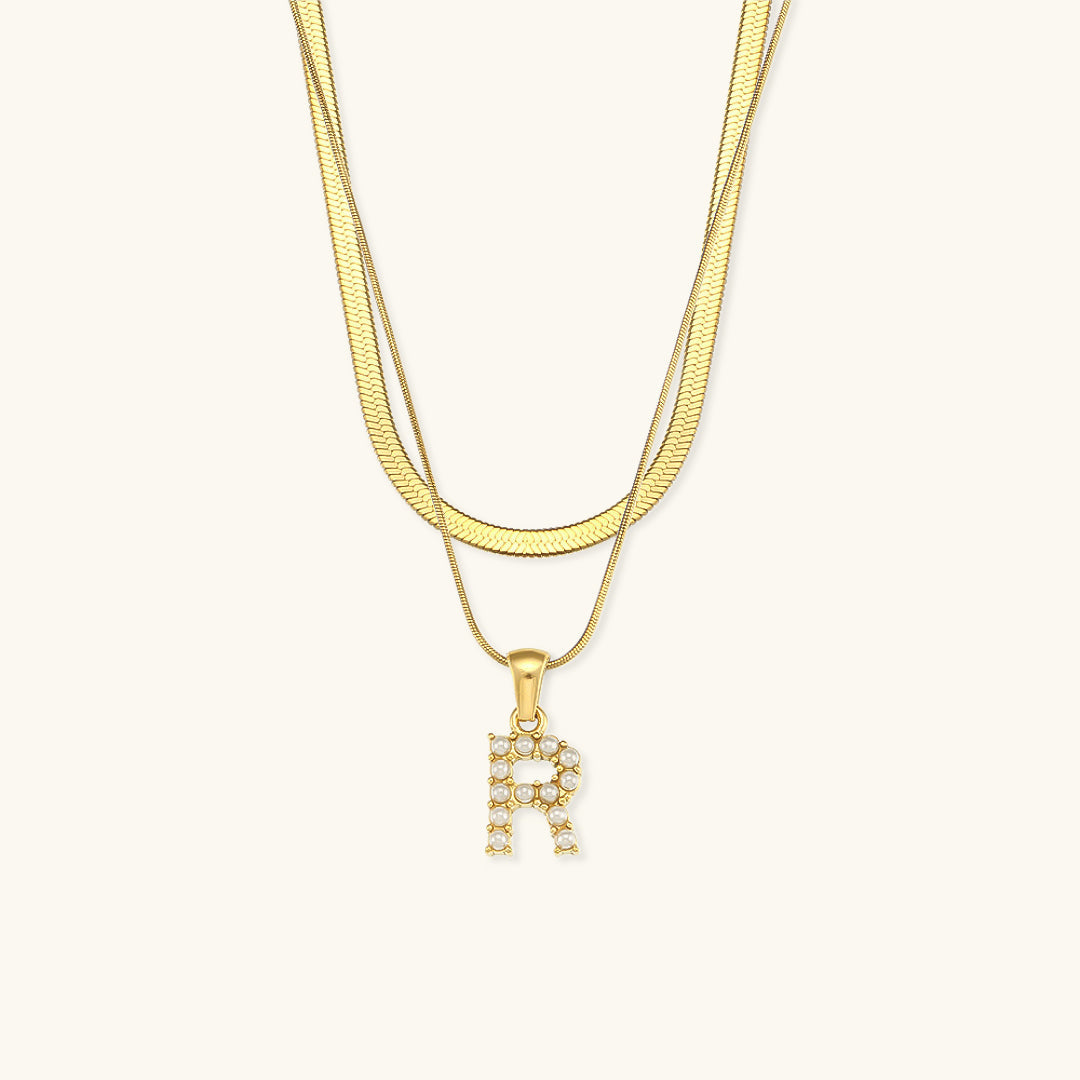 Layered Gold Initial Necklace with Freshwater Pearls – Waterproof and Hypoallergenic Gold Chain Jewelry for Women