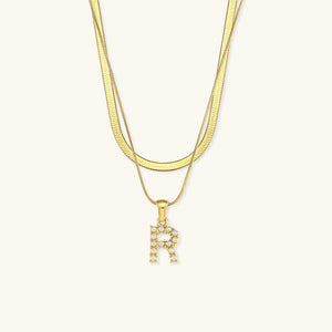Layered Gold Initial Necklace with Freshwater Pearls – Waterproof and Hypoallergenic Gold Chain Jewelry for Women
