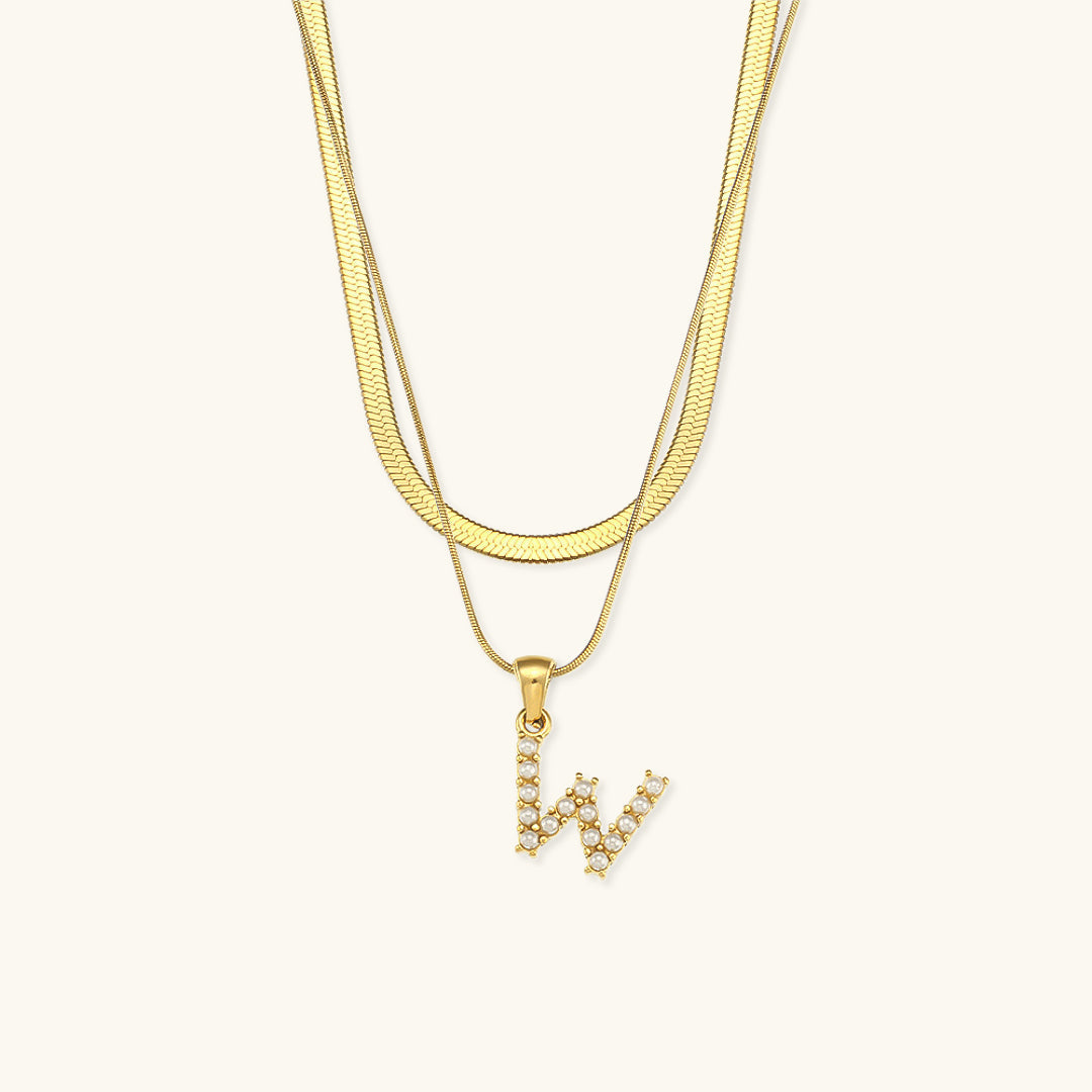 Layered Gold Initial Necklace with Freshwater Pearls – Waterproof and Hypoallergenic Gold Chain Jewelry for Women