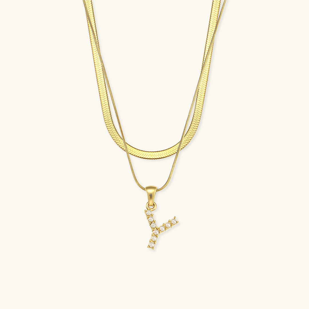 Layered Gold Initial Necklace with Freshwater Pearls – Waterproof and Hypoallergenic Gold Chain Jewelry for Women