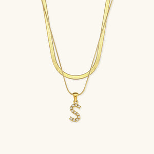 Layered Gold Initial Necklace with Freshwater Pearls – Waterproof and Hypoallergenic Gold Chain Jewelry for Women